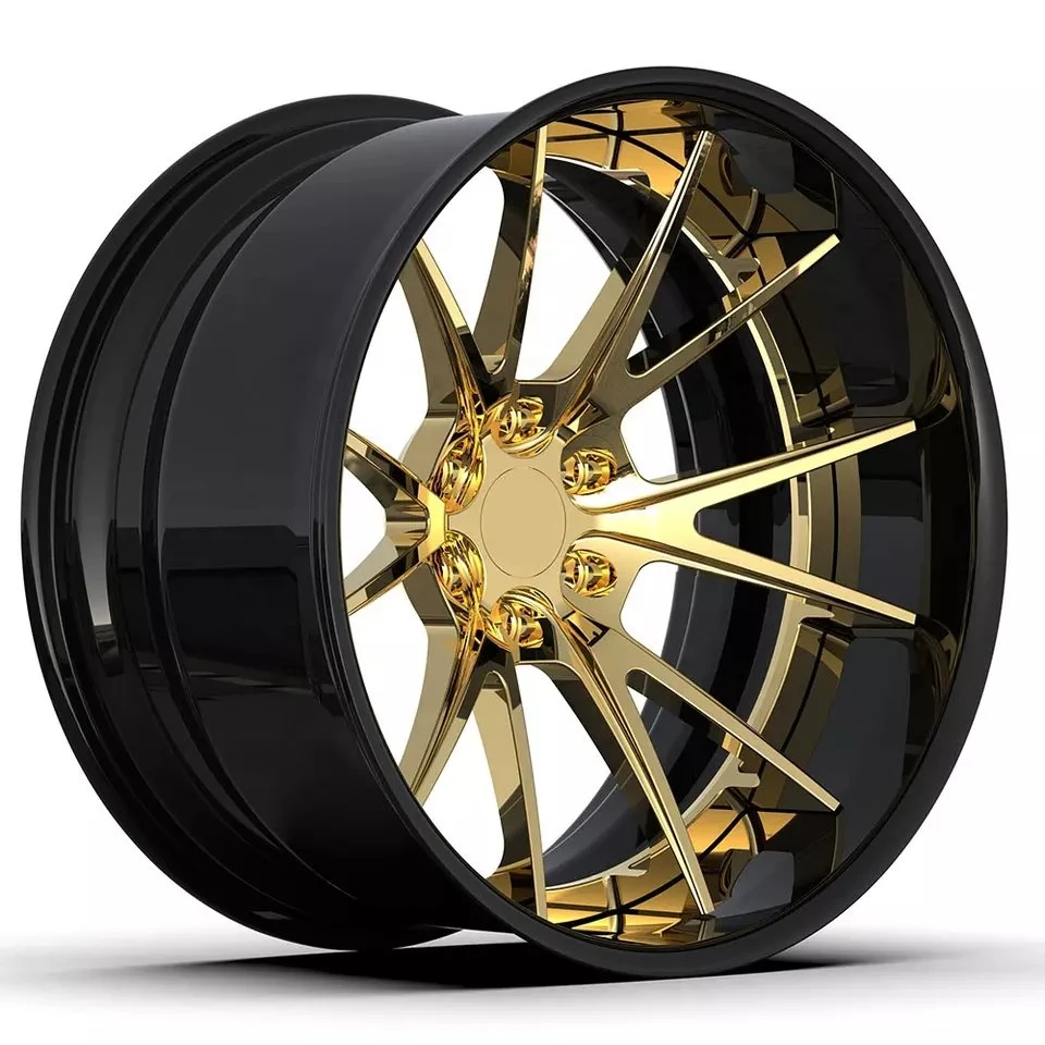 Kipardo 18 19 20 21 22 23 Inch Customized Golden Rim High Polished Deep Concave 2 3 Pieces Custom Forged Wheels 5X112 5X114.3 5X130 5X120 5X112 5X115 5X110